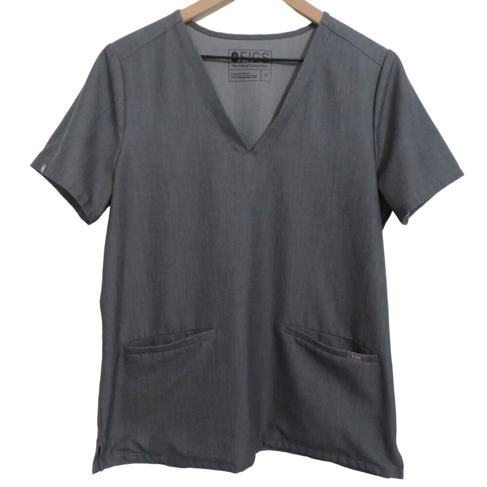 FIGS Womens Sz M Graphite Casma Three-Pocket Scrub V Neckline Top